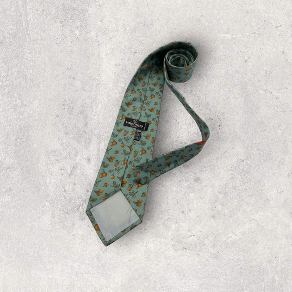 VALENTINO Green/Orange Floral Leaf Silk LUXURY Tie ITALY - Picture 2 of 6